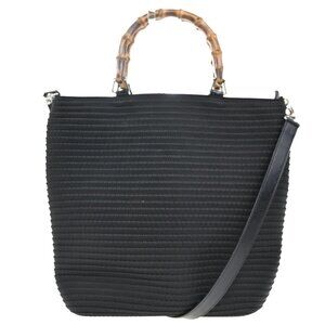 GUCCI Logo Bamboo 2Way Shoulder Hand Bag Canvas Leather Black SHW 67KP430